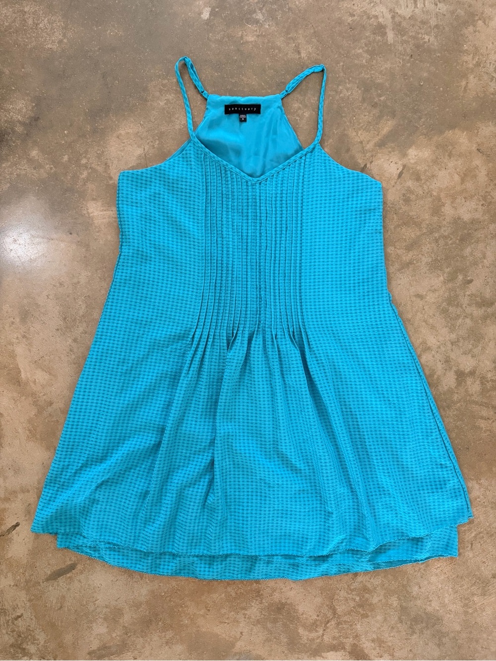 Sanctuary Aqua Textured Pintuck Swing Shift Dress Size Small